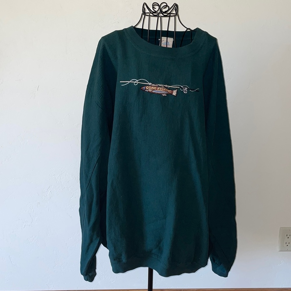 Vintage Gone Fishing Waffle Long Sleeve Top